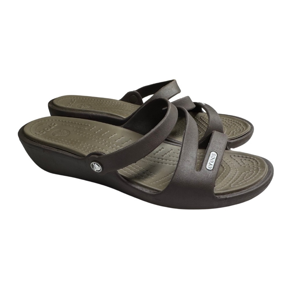 CROCS Brown Comfort Sandals Slip-On Design strappy 8 summer vacation beach - Picture 2 of 9
